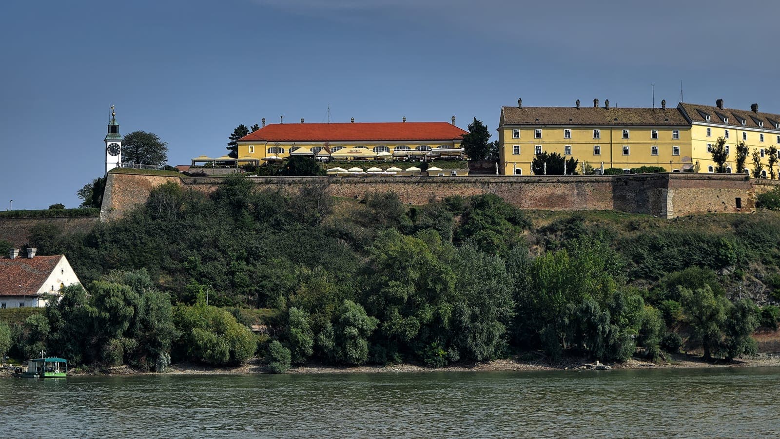 Petrovaradin Fortress and its clock tower above the Danube in Novi Sad