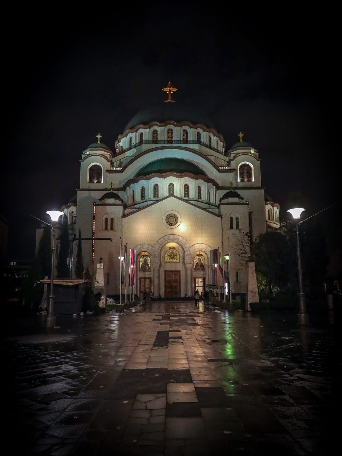 The Temple of Saint Sava, floodlit at night. The Temple of Saint Sava in Belgrade, floodlit at night