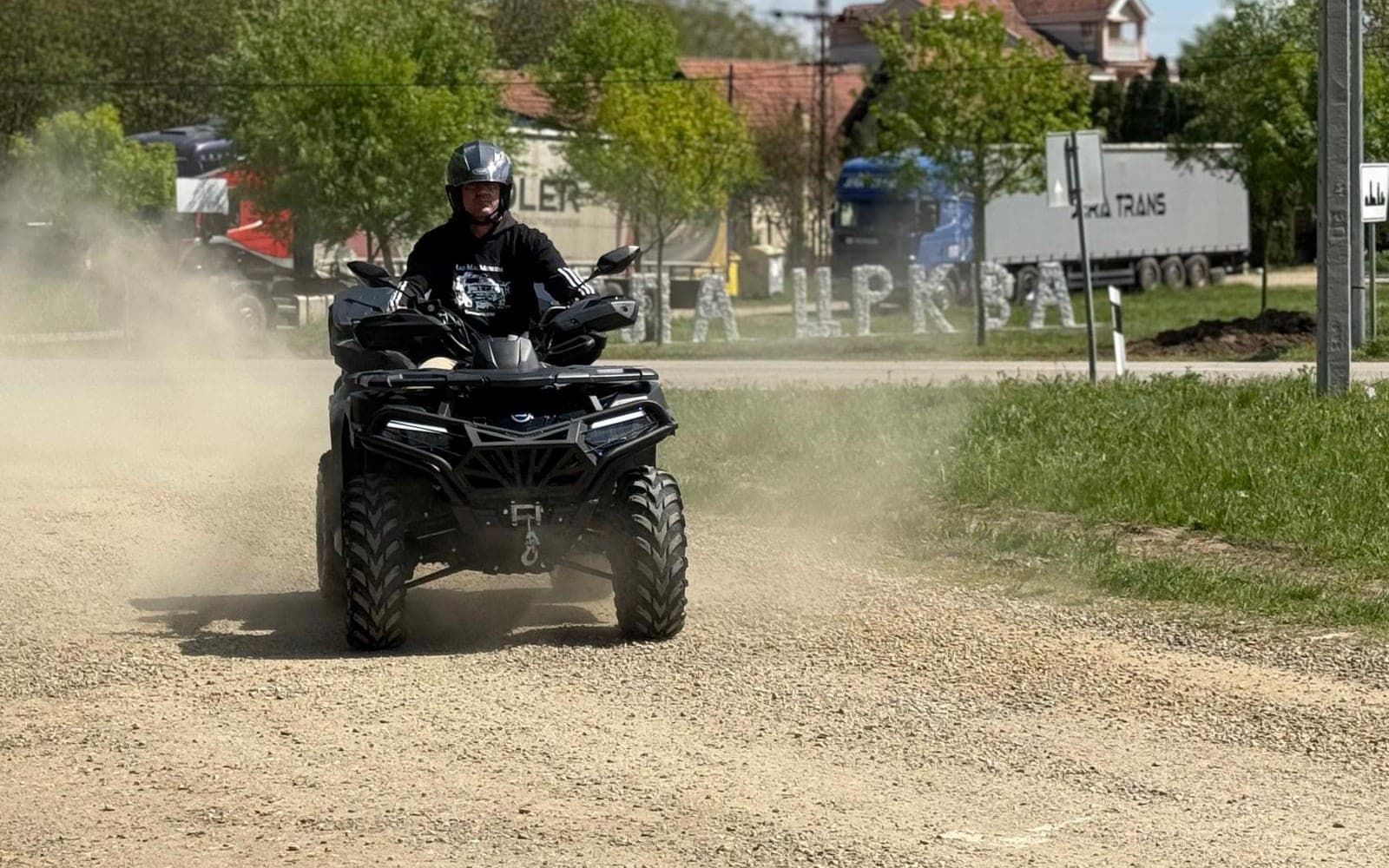 Trails near Bela Crkva — about 30 minutes from Vršac. Quad tour riders on a dirt trail near Bela Crkva